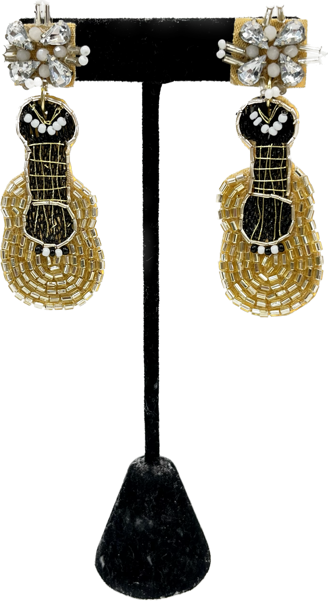 Beaded Gold Guitar Earrings