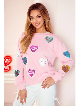 Sweetheart Sequin Patch Sweatshirt – Pink