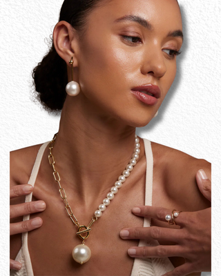 Gold Bead and Pearl Drop Earring