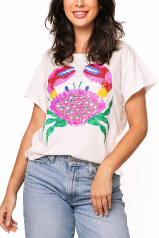 Queen of Sparkles White Multi Rainbow Crab Tee
