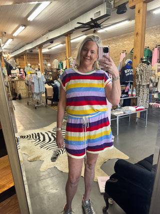 Rainbow Rhinestone Knit Tie Romper Queen of sparkles