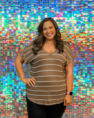 Laid-Back Stripe V-Neck Top-CURVY