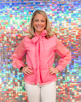Light Pink Button Down Bow Blouse