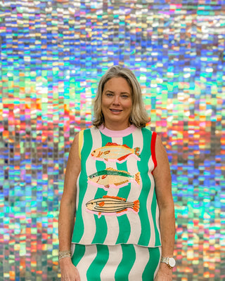 Queen of Sparkles Teal Multi Trim Knit Fish Tank