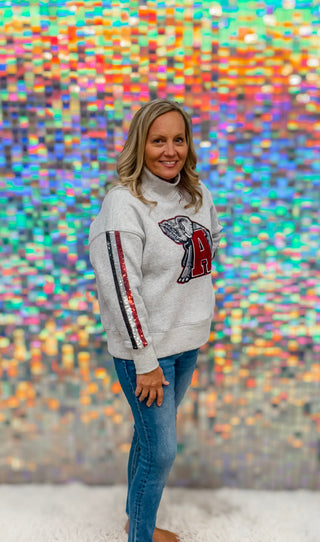 Alabama Mock Neck Sequin Stripe Sweatshirt
