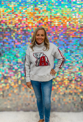 Alabama Mock Neck Sequin Stripe Sweatshirt