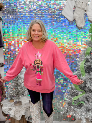 QOS Hot Pink Serving Cosmo Nutcracker Sweatshirt
