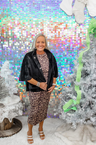 black faux fur shrug