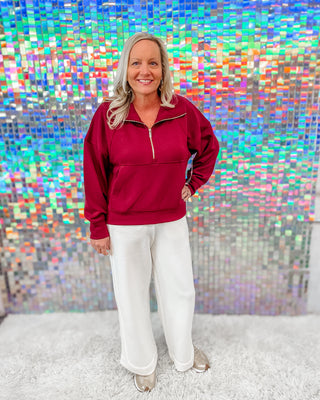 simply burgundy half zip
