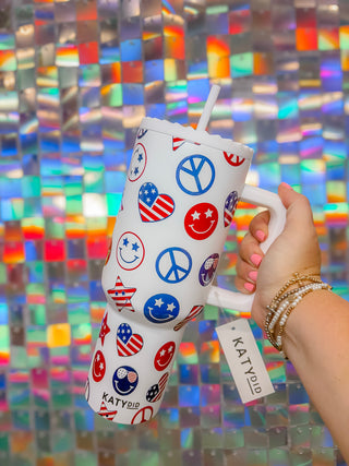 merica star, peace, & smiley tumbler