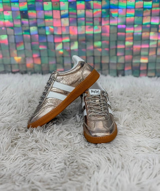 Heads Up Gold Metallic Tennis Shoes by Corky’s