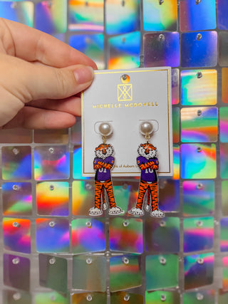 Aubie the Tiger Pearl Drop Earring