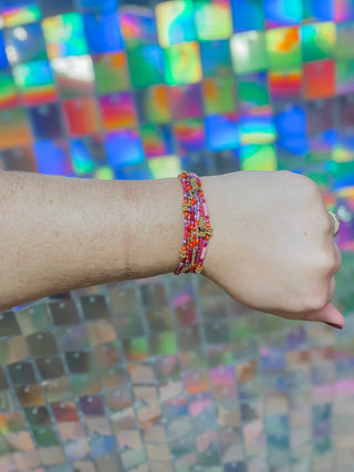 Beaded Stretch Bracelet Set - Red/Orange/Purple
