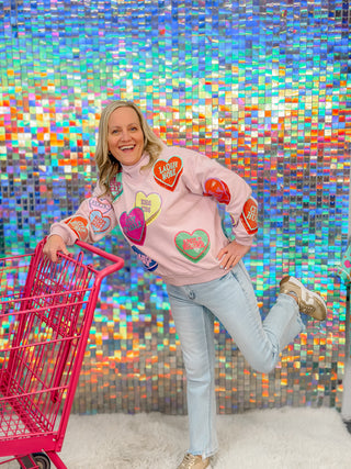 QOS Pale Pink Multi Positive Hearts Sweatshirt