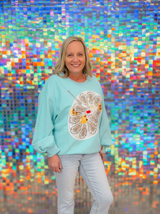 QOS Mint Blue Oyster Platter Sweatshirt