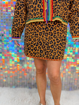 Leopard Rhinestone Knit Skirt