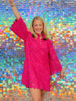 Pink Azalea Lace Caftan Dress - Valentine's Day Dress | Brianna Cannon Small/Medium Pink Azalea Lace Caftan Dress - Valentine's Day Dress | Brianna Cannon Small/Medium