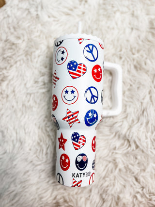 merica star, peace, & smiley tumbler