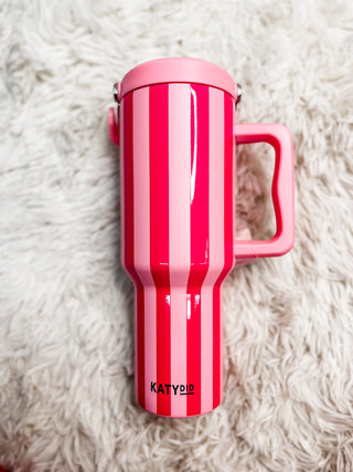 pink striped 40 oz tumbler