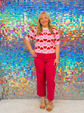 Heart Knit Short Sleeve Sweater Top