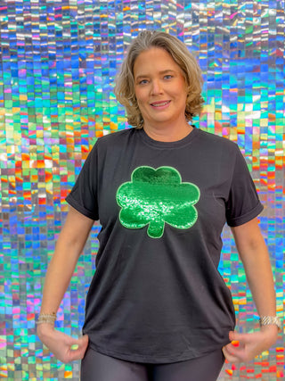 Sequin Shamrock Graphic Tee – Black