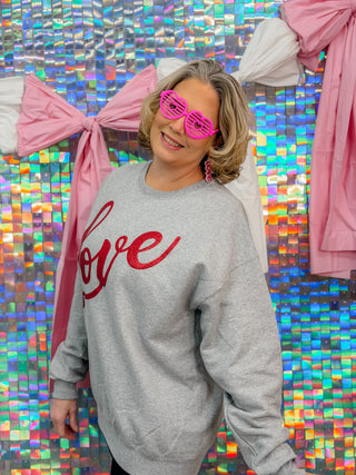 LOVE Puff Glitter Sweatshirt – Gray