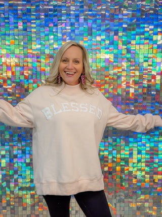 Blessed Mock Neck Sweatshirt – Blush