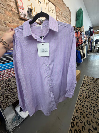 Lilac Stripe BLING Button top