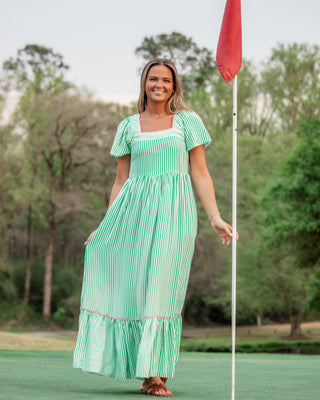 Milena Dress – Green & White Stripe | Mary Square