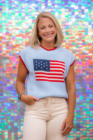 American Flag Drop-Shoulder Knit Top