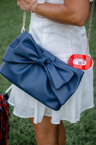 Vegan Leather Bow Crossbody - Navy