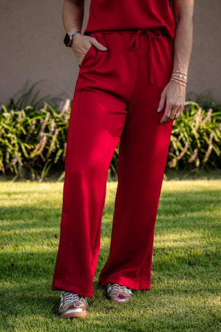 P. CILL Tru Side Binding Wide Leg Pants-Red