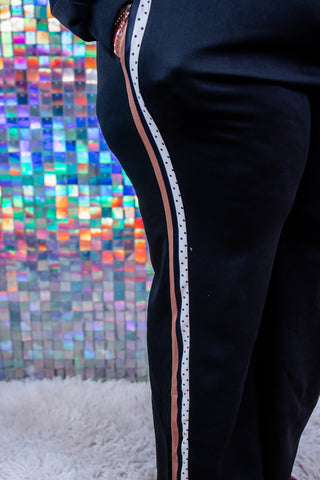 Simply Southern Black Collared Top & Stripe Pants Set