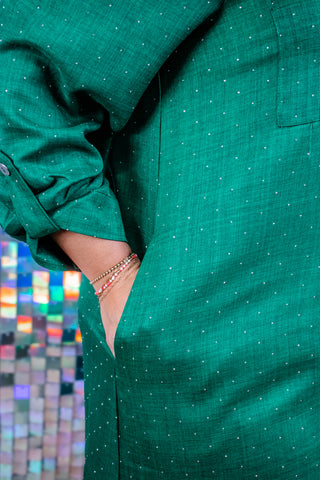 Dark Green Button Down Dress with Sleeve Tabs - Plus