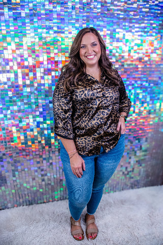Gold & Black Leopard Button-Front Top