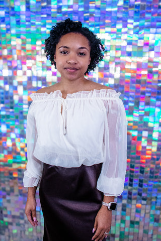 After Hours Off-Shoulder Sheer Sleeve Blouse