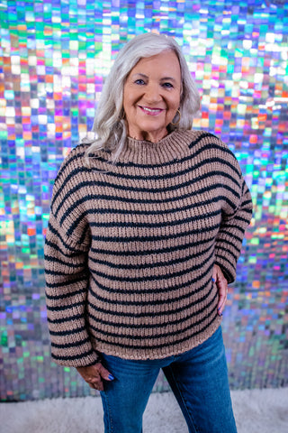 Easy Does It Striped Mock Neck Sweater