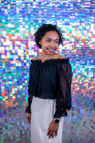 After Hours Off-Shoulder Sheer Sleeve Blouse