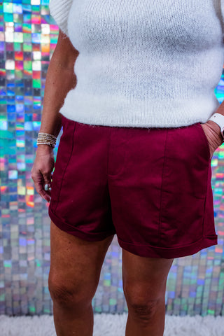 Out of Office Burgundy Pocket Shorts