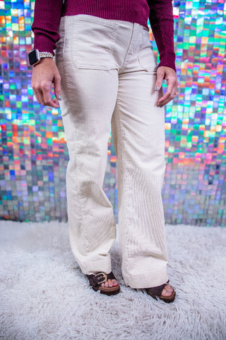 Cream Corduroy Straight-Leg Jeans
