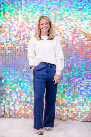 P. Cill Wide Leg Pant with Split Navy