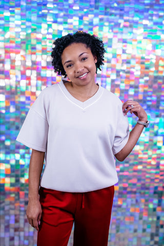 Ivory Short-Sleeve V-Neck Top