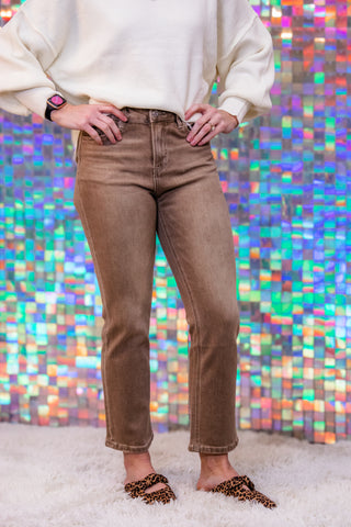 khaki high rise crop flare