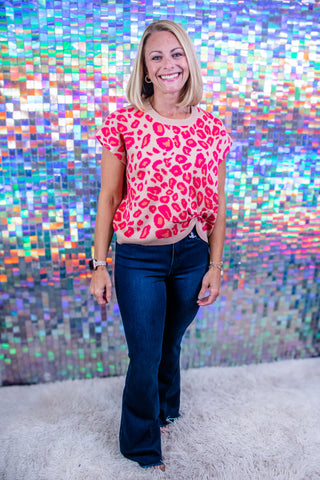 Pink Leopard Print Side Knot Sweater