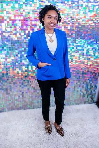 Royal Blue Button-Front Blazer