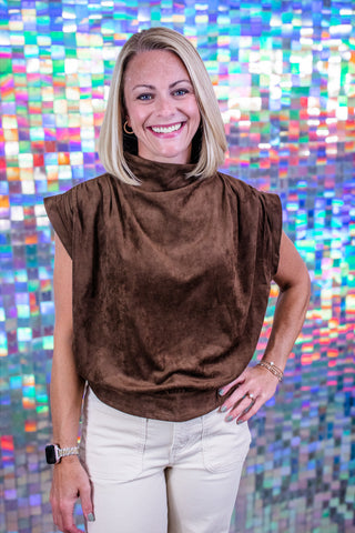 Chocolate Brown Cowl-Neck Draped Top