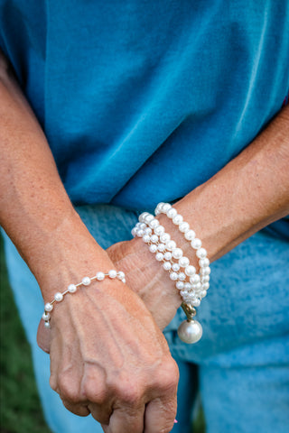Multistrand Pearl Charm Toggle Bracelet