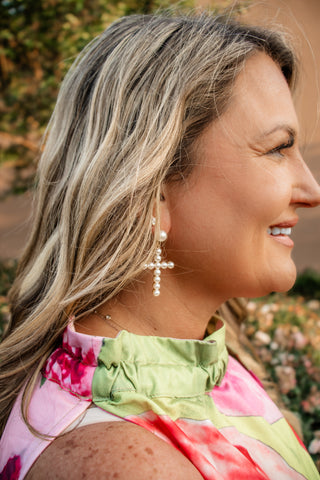 pearl cross earrings