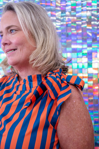 Bow Bold Orange & Navy Striped Sleeveless Top