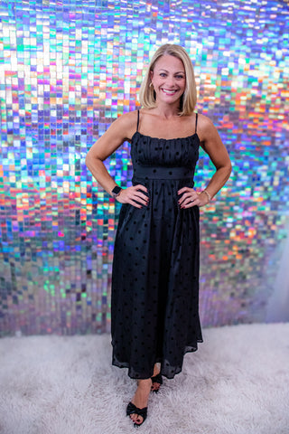 After Dark Black Dotted Midi Dress